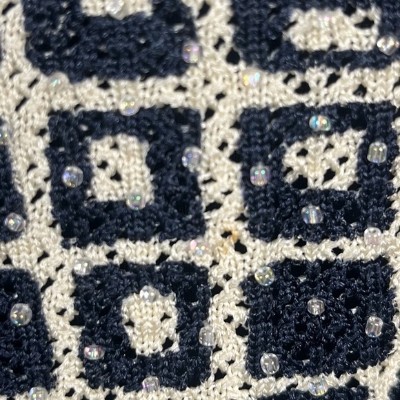 Vintage Y2K beaded silk tank top by Lauren Allard Ellen Tracy crème navy medium - Picture 3 of 9